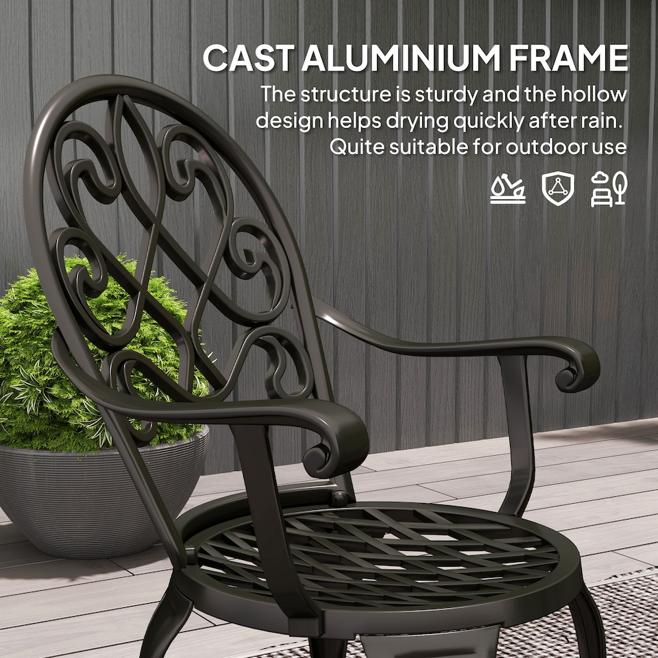 image 1 of Outsunny 3PCs Bistro Set, Aluminium Garden Table and Chairs Black