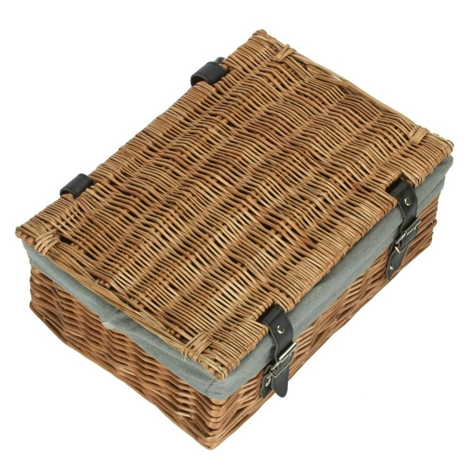 image 1 of 35cm Double Steamed Wicker Picnic Basket with Lining Grey | Grey | One Size
