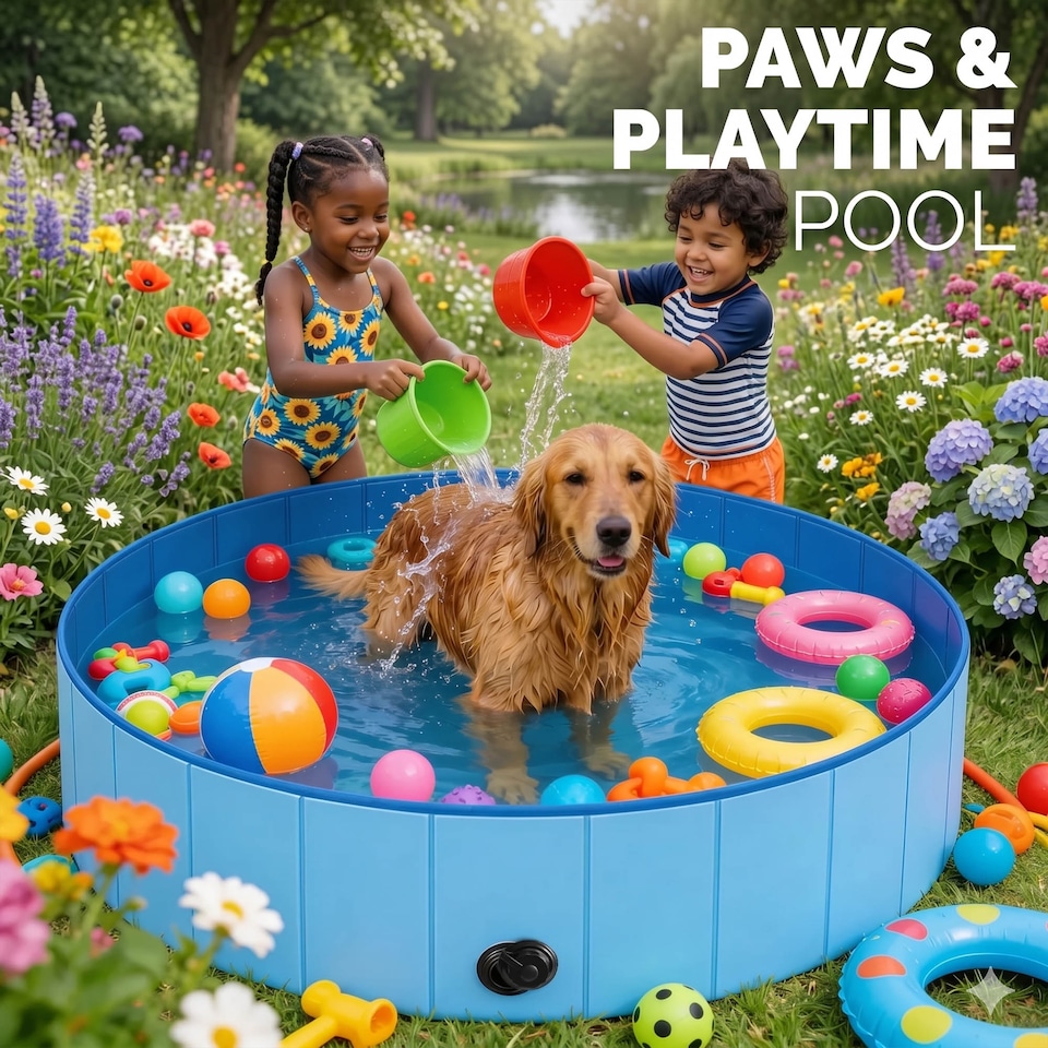 image 1 of Foldable Dog Swimming Pool Heavy Duty PVC Pet Bath Tub