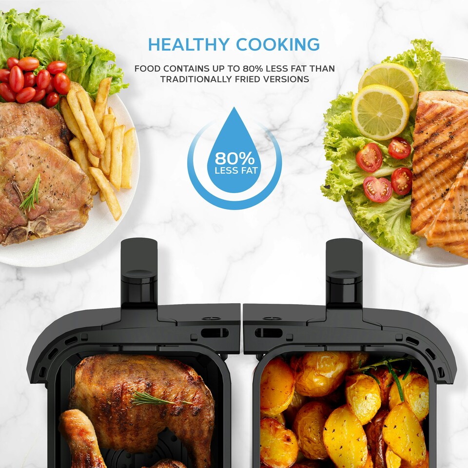 image 1 of MONCOOK Dual Air Fryer - 12 In 1 Dual Airfryer 9L With 2 x 4.5L Baskets - 50 Recipe Cookbook - Digital LED Display Airfryer