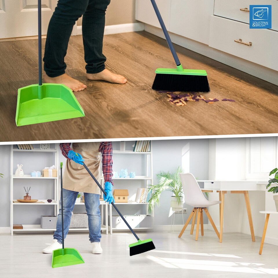 image 1 of Long Handled Upright Dustpan and Brush Set Ergonomic Standing Sweeper