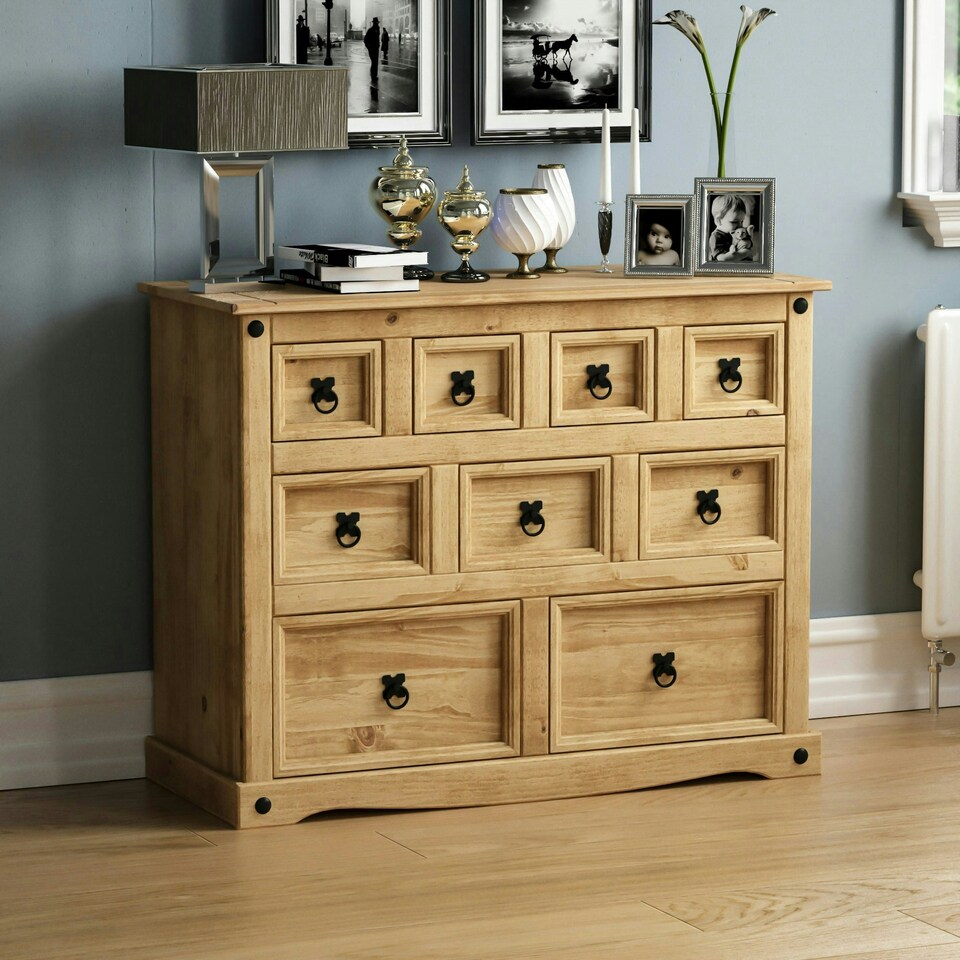 image 1 of Vida Designs Corona 9 Drawer Merchant Chest Sideboard Buffet Cabinet, Solid Pine Wood