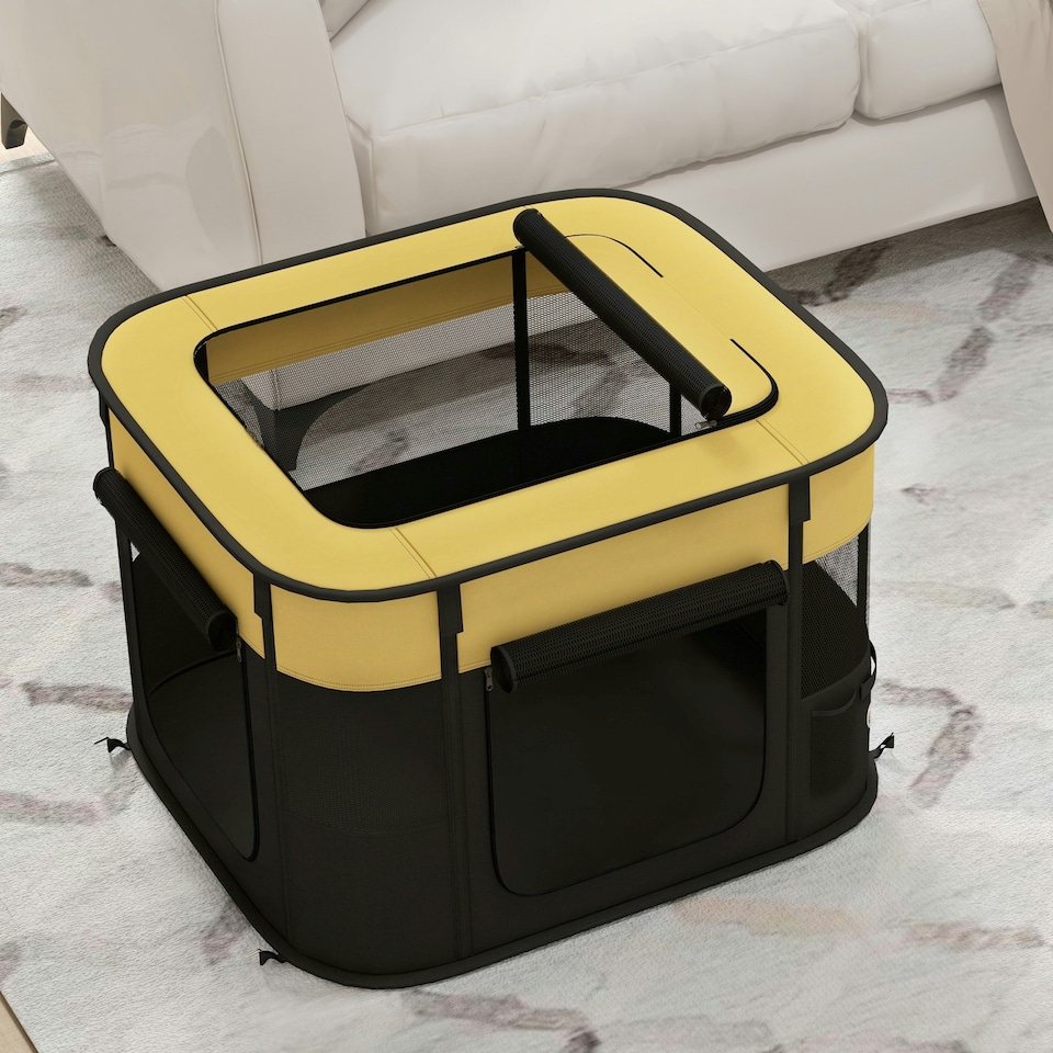 image 1 of PawHut Portable Dog Pen for Puppies, Rabbits, Kittens, Guinea Pigs - Yellow