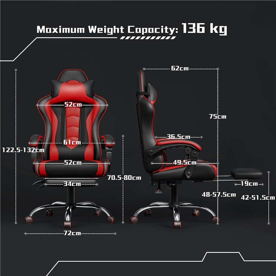 image 1 of Yaheetech Ergonomic Computer Chair with Massage Lumbar Pillow | Multi | Black/Red