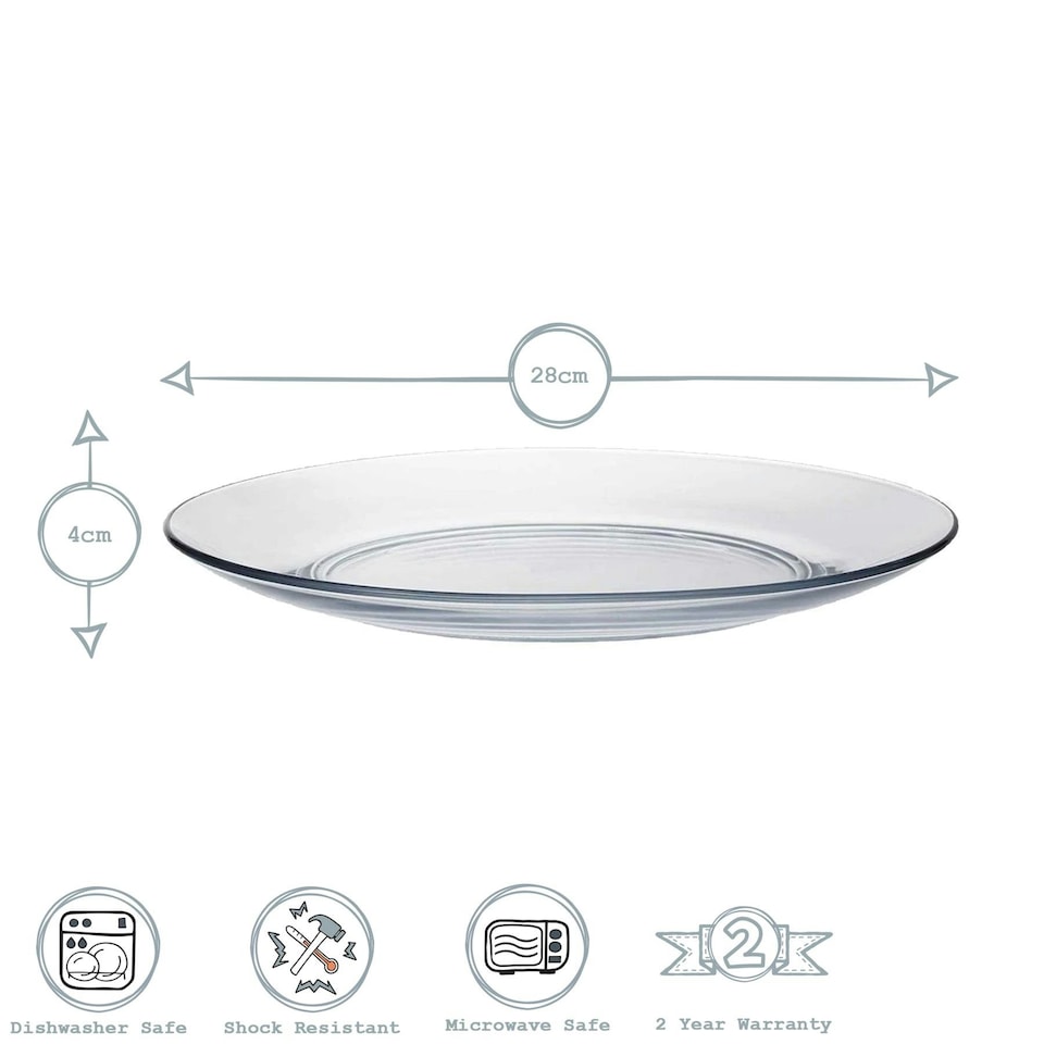 image 1 of Duralex Lys Extra Large Glass Plates - Tempered, Heat Resistant - 280mm - Pack of 6 Clear
