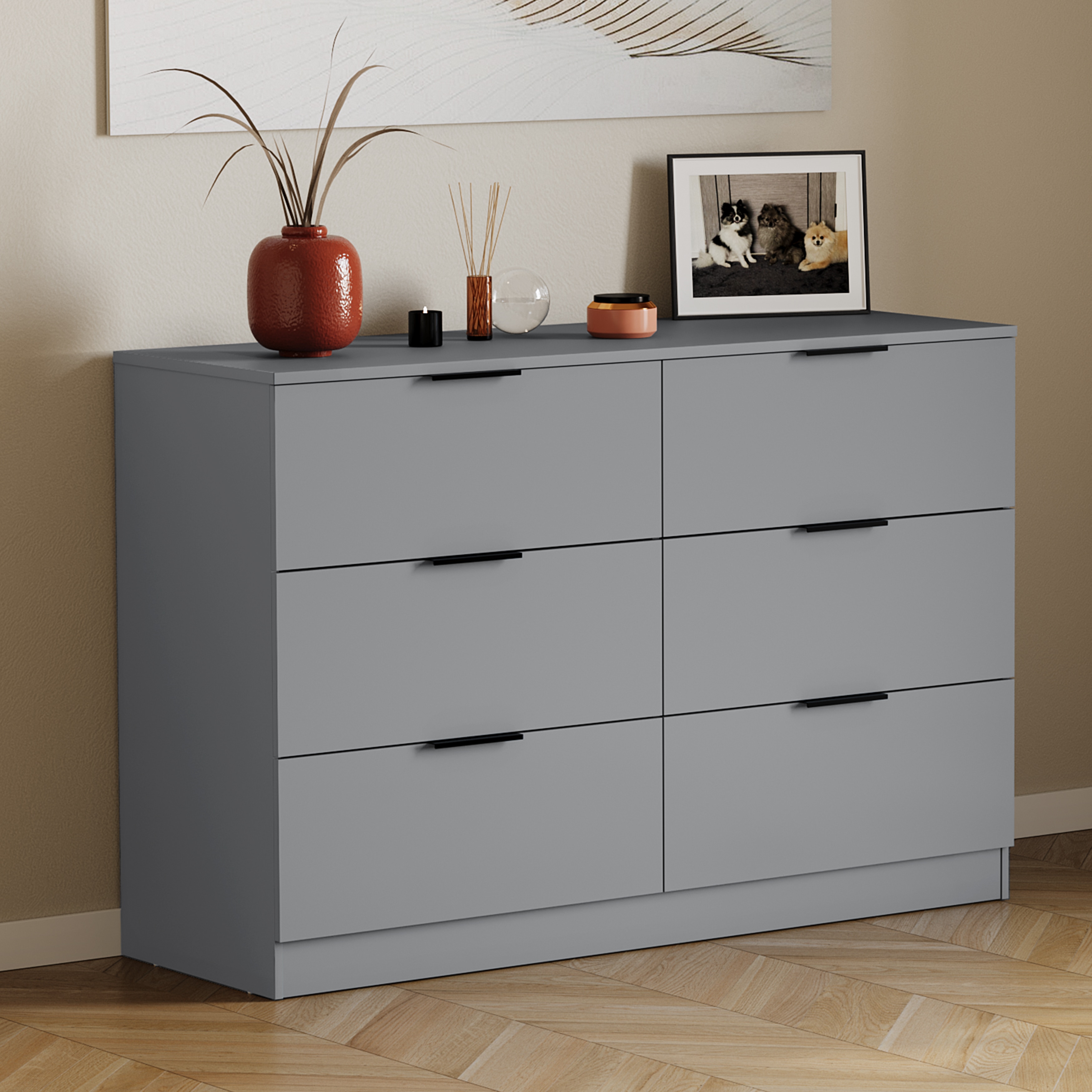 Vida Designs Trega 6 Drawer Chest of Drawers Bedroom Furniture Clothing Storage Unit - Grey