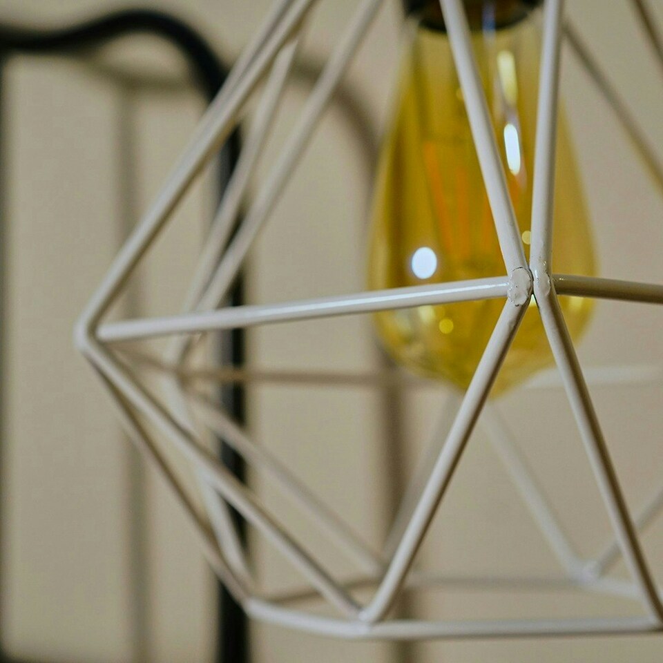 image 1 of ValueLights Modern Geometric White Metal Basket Cage Ceiling Pendant Light Shade