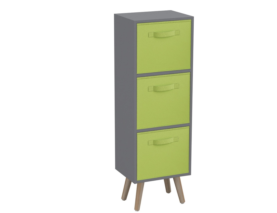 image 1 of Grey 3-Tier 3-Drawer Cube Shelving Unit with Scandinavian Legs | Green | Green & Pine | 1