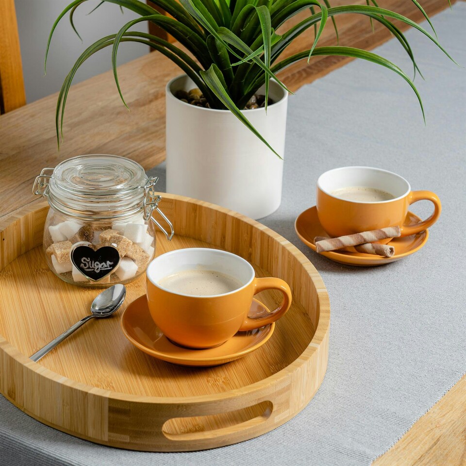image 1 of Argon Tableware 12pc Coloured Cappuccino Cup & Saucer Set - 250ml - Yellow - Coffee Cup Latte Cup Drinking Cup