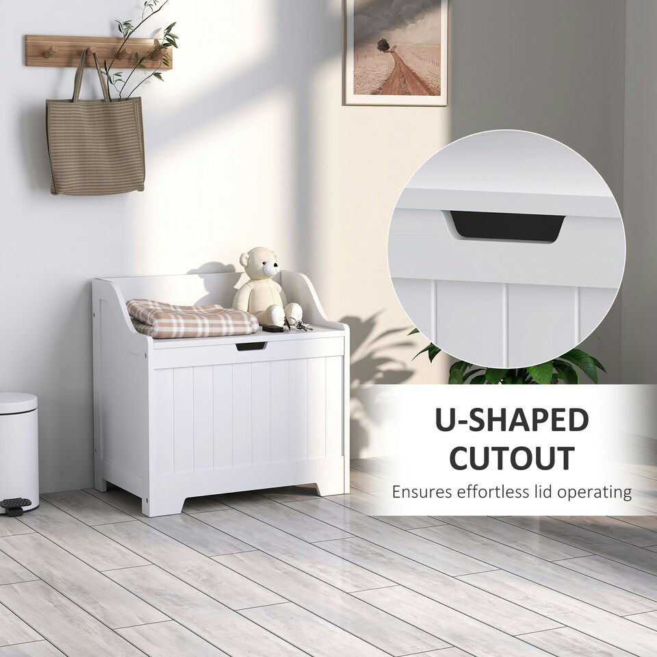 image 1 of HOMCOM Storage Trunk with Safety Hinge for Living Room, 56.4cm, White White