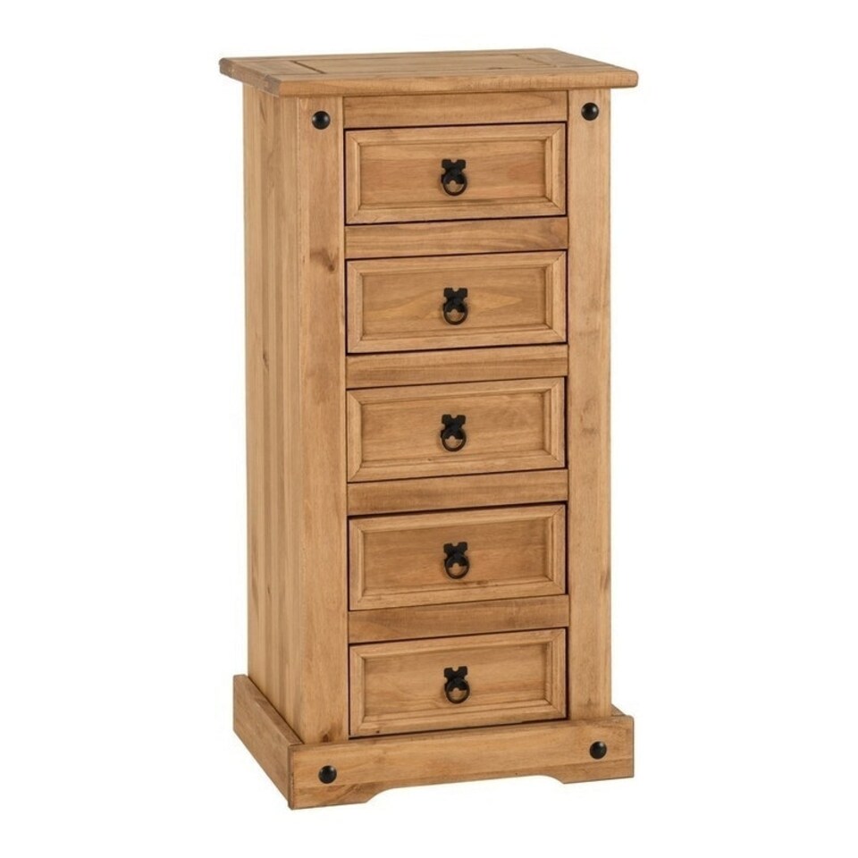 image 1 of Corona 5 Drawer Narrow Chest - L39 x W53 x H104 cm - Distressed Waxed Pine