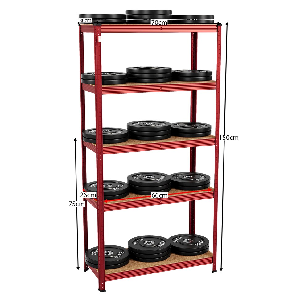 image 1 of Home Vida 5 Tier Garage Shelf Heavy Duty Boltless Shelving Storage Unit, Red