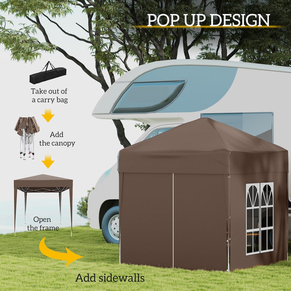 image 1 of Outsunny 2 x 2 m Garden Pop Up Gazebo, Wedding Party Tent Marquee, Water Resistant Awning Canopy with Sidewalls, Windows, Carry Bag, Coffee