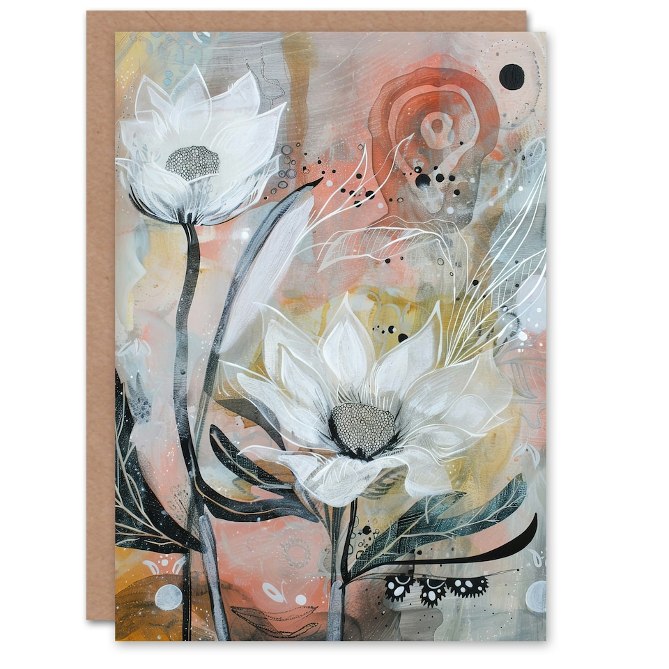 image 1 of Italian White Sunflowers Bloom Abstract Woman Her Birthday Card