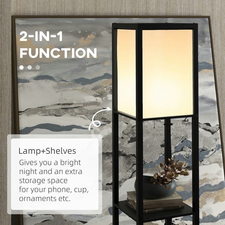 image 1 of HOMCOM Shelf Floor Lamp with Dual Light, for Living Room, Bedroom, Black