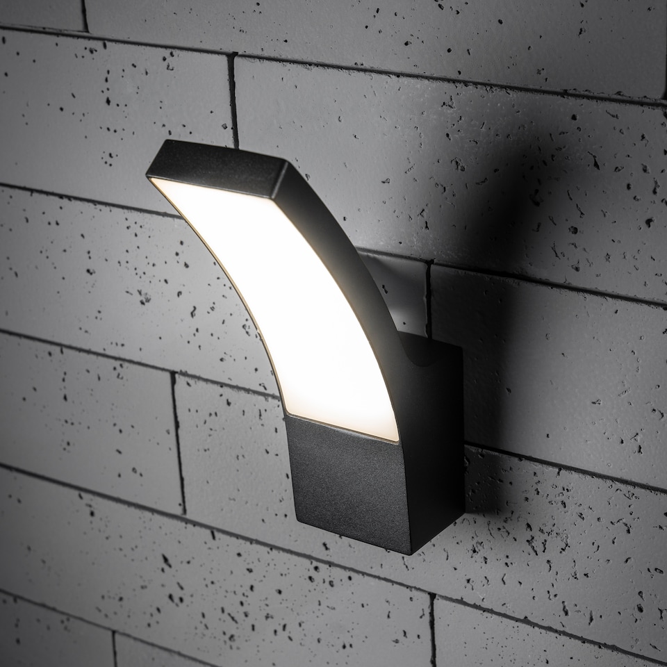 image 1 of CGC Millie 12W Black Curved LED Outdoor Wall Light Diecast Aluminium Opal Diffuser 4000K IP54 | Black | Black | Height: 24.3 cm Width: 8 cm Depth: 15.9 cm