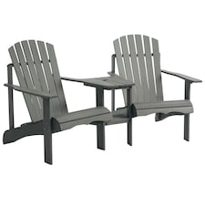 Outsunny Wooden Outdoor Double Adirondack Chair w/ Center Table & Umbrella Hole