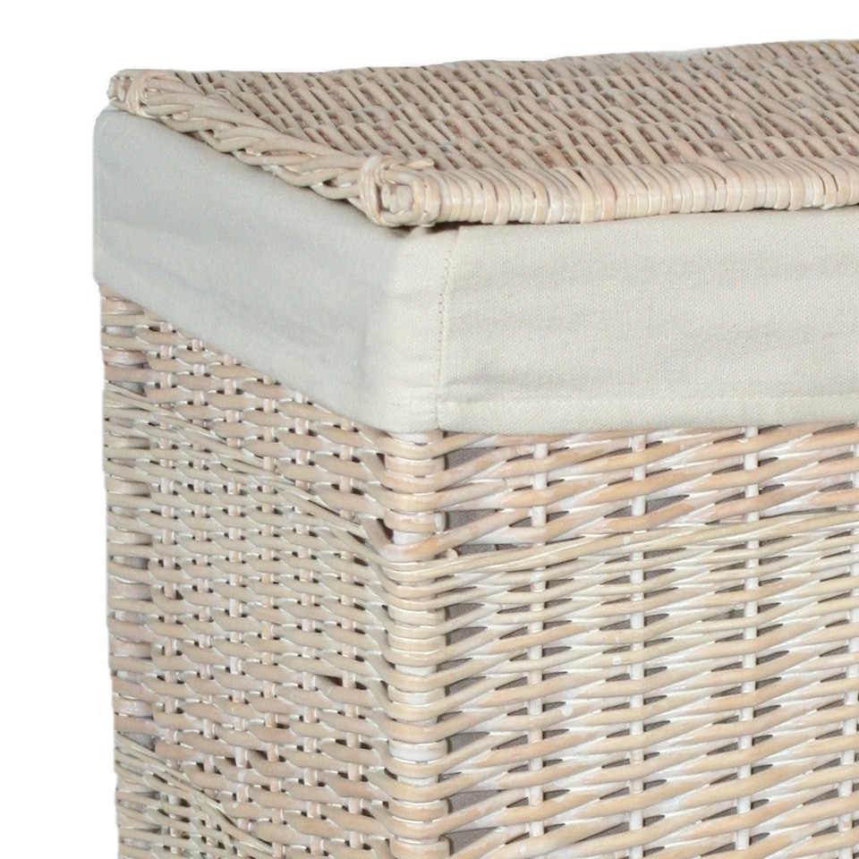 image 1 of Large Square White Wash Wicker Laundry Basket | White | White