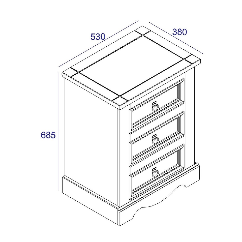 image 1 of Corona 3 Drawer Premium Bedside Table - Solid Pine Nightstand with Metal Hardware | Brown | Antique Waxed Pine | One Size | 1