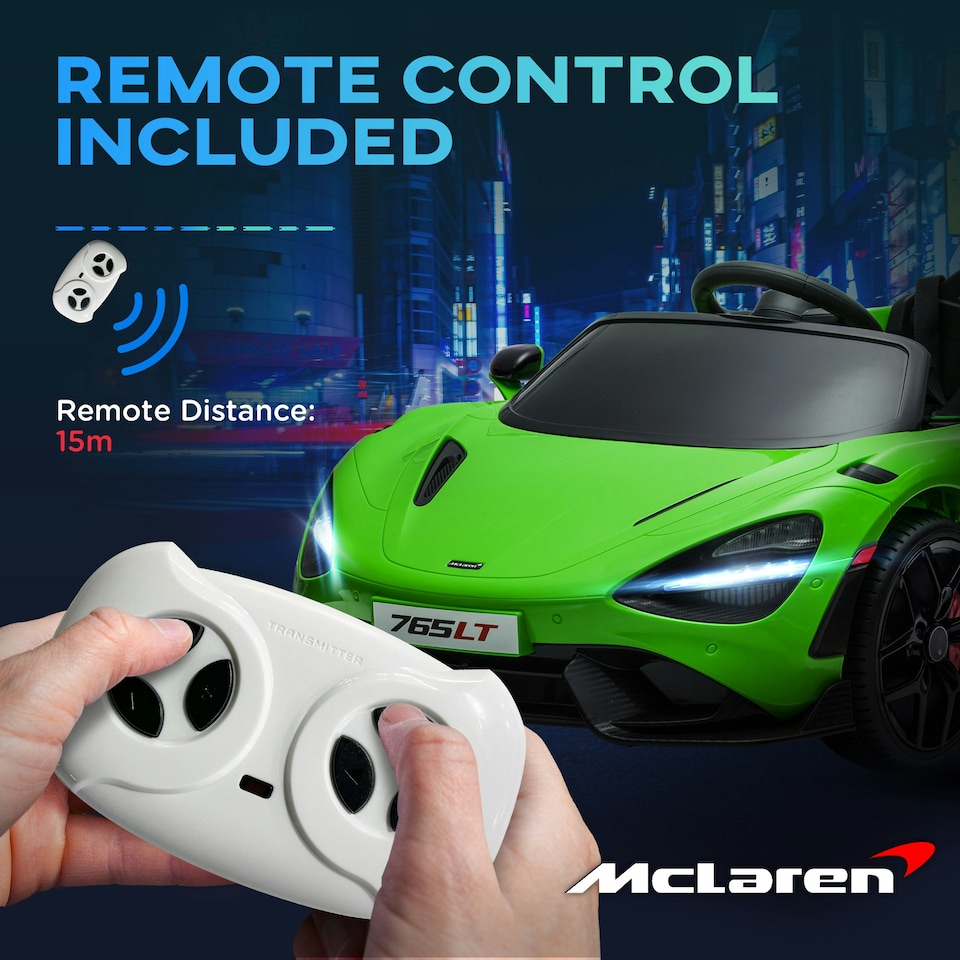 image 1 of AIYAPLAY McLaren 765LT Licensed 12V Kids Ride on Car w/ MP3 Music, Green