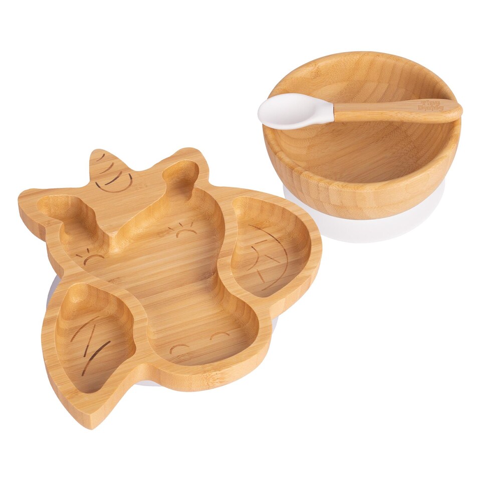 image 1 of Tiny Dining Children's Bamboo Suction Unicorn Dinner Set - White