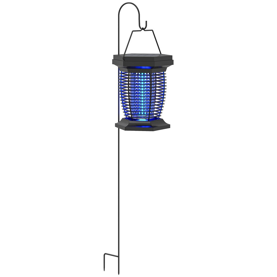 image 1 of Outsunny 2-in-1 Electric Fly Zapper with UVA Light, Hanging Garden Lantern, Solar and USB-DC Rechargeable Insect Mosquito Bug Zapper, Fly Killer for Indoor and Outdoor Use, Black