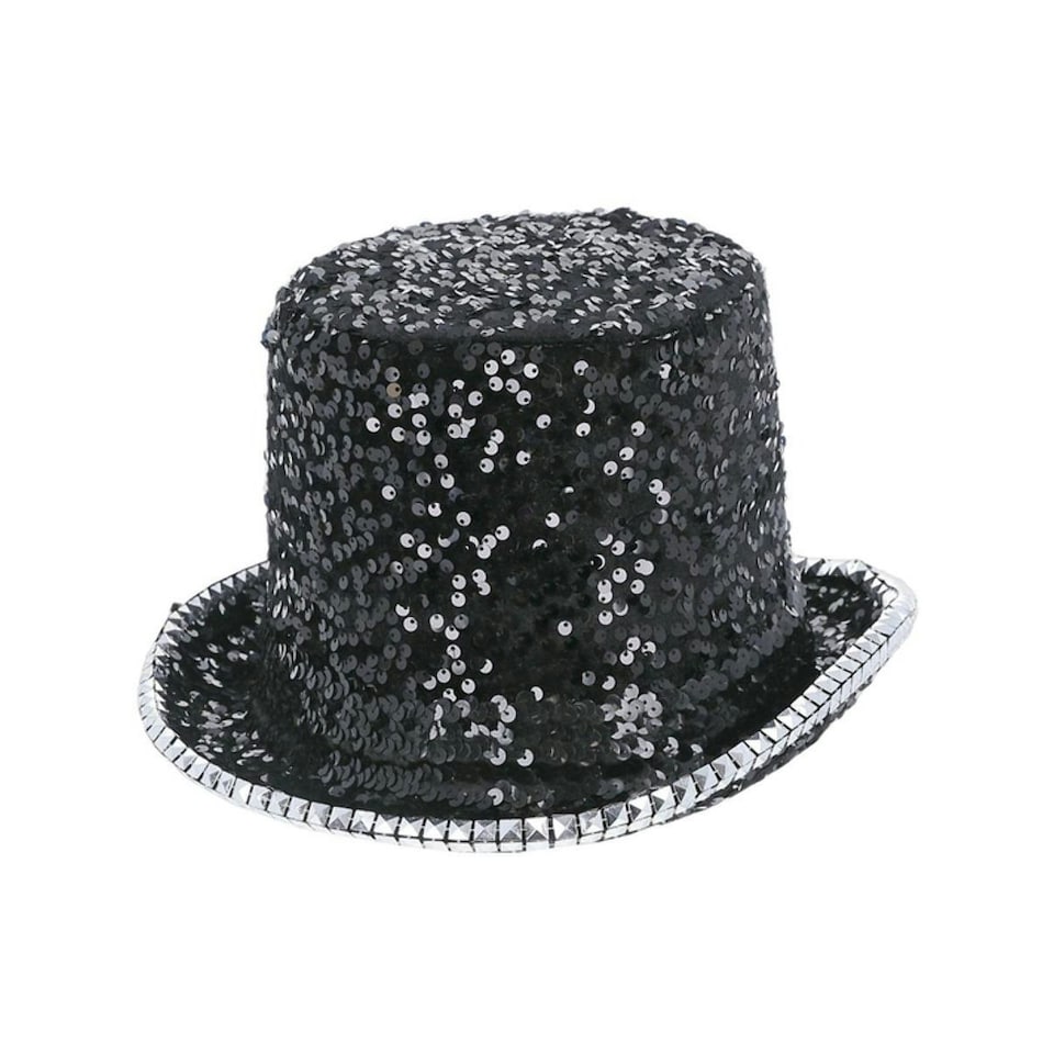 image 1 of Fever Deluxe Sequins Felt Top Hat - Black - One Size