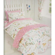 Portfolio Home Horseshow Horses Girls Pink Bed Linen Bedding Duvet Cover Quilt Set With Pillow Case | Multi | Single
