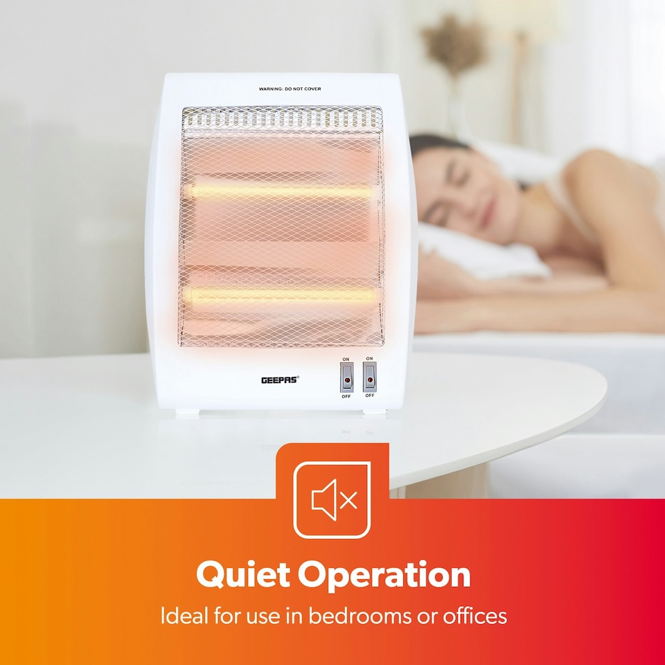 image 1 of GEEPAS Quartz Halogen Heater | 2 Heat Settings 400W/800W, White