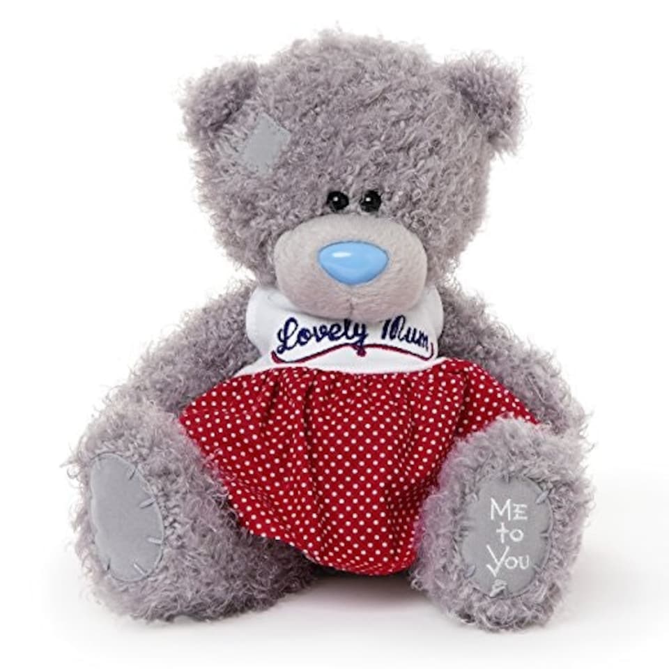 image 1 of Me to You 7-inch Tatty Teddy Bear Wearing a Lovely Mum Dress (Grey)