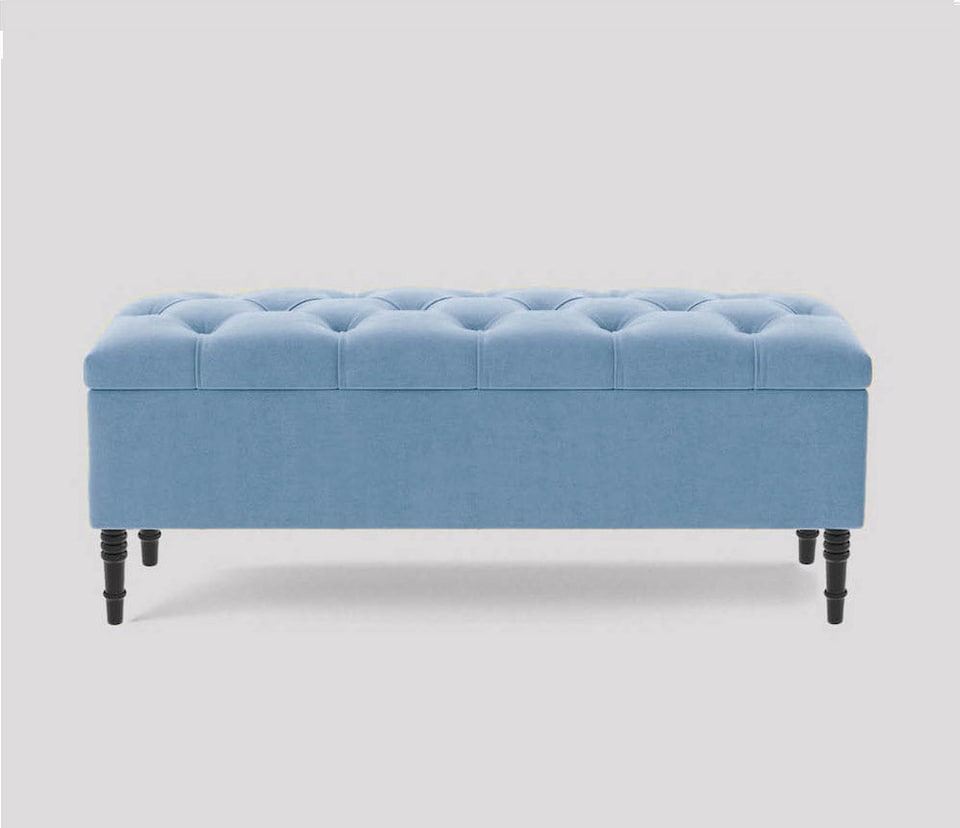 image 1 of 120cm Swiss Chesterfield Ottoman Storage Bench- Plush Velvet Shoe Bench - Duck Egg Upholstery Footstool with Storage
