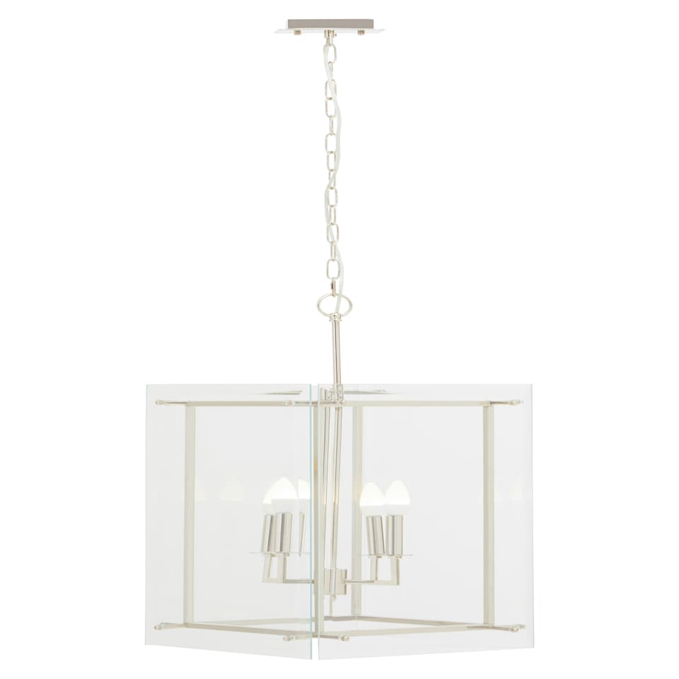 image 1 of Interiors by Premier Four Bulb Pendant Light, Industrial Style Nickel Finish Ceiling Light, Rectangular Pendant With Glass Shade