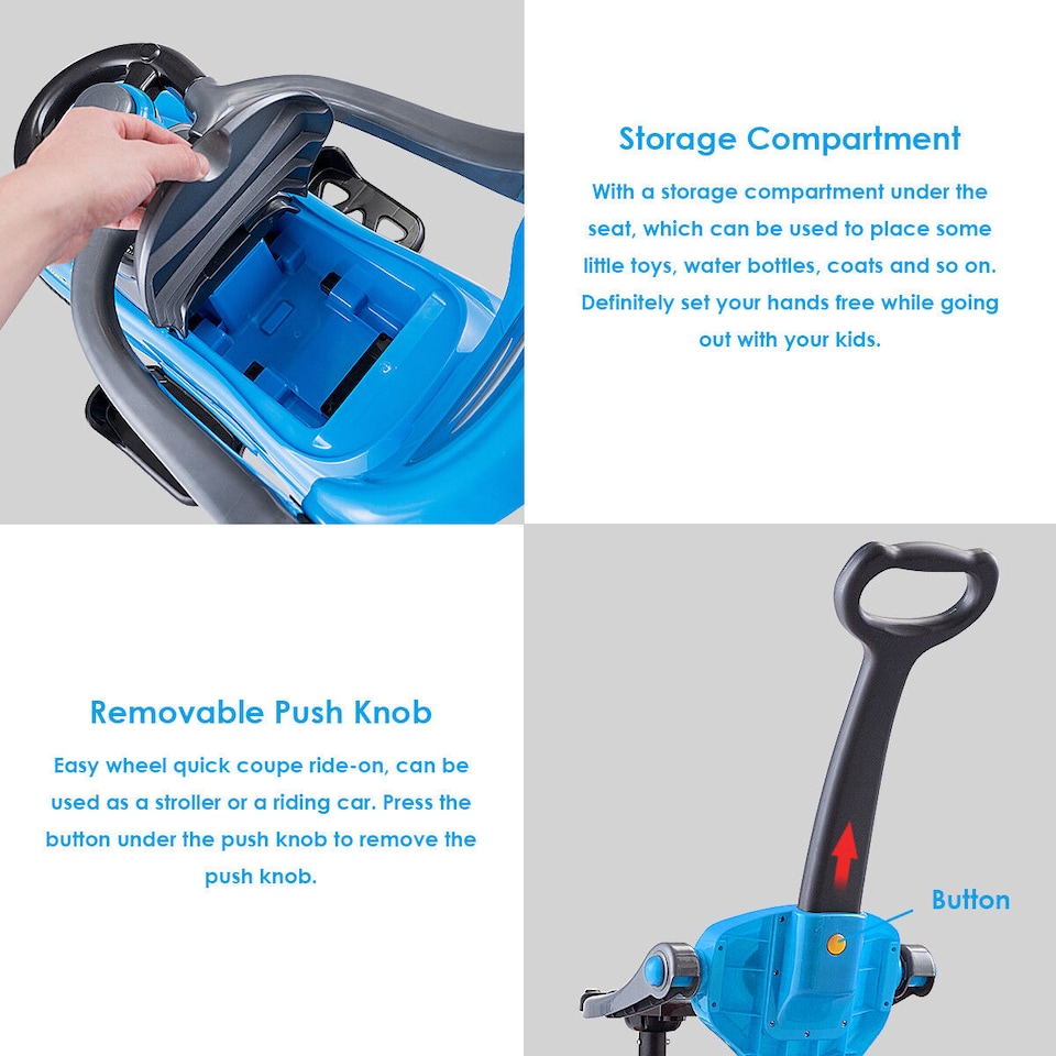 image 1 of COSTWAY 3 in 1 Convertible Baby Stroller Ride on Car Blue