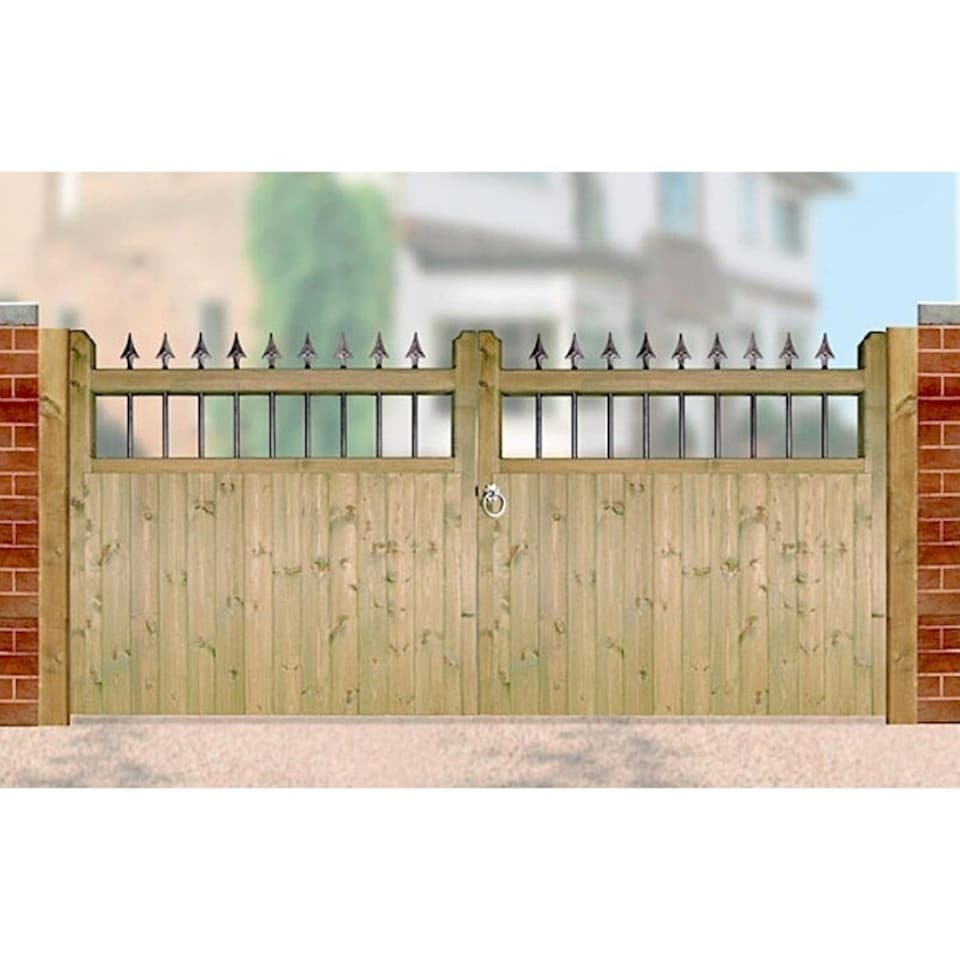 image 1 of Hampton Low Double Driveway Garden Gate - Pressure Treated Scandinavian Redwood - W2400 x H1200 mm Brown