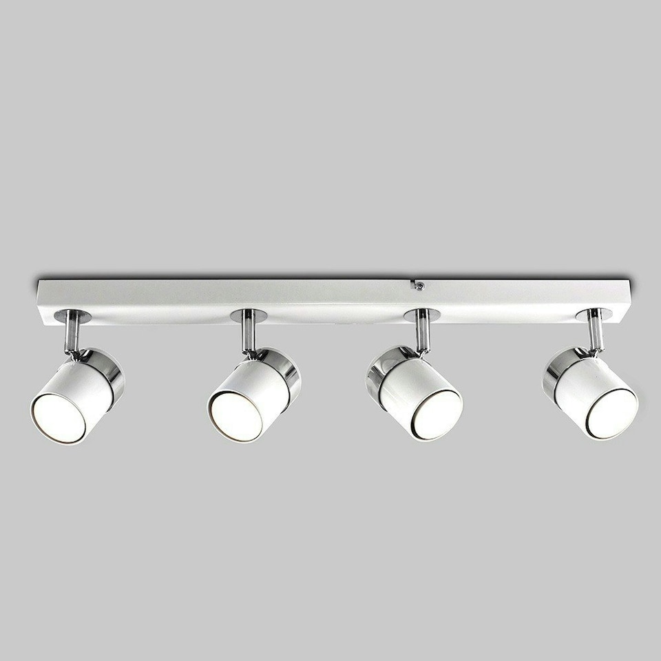 image 1 of ValueLights 4 Way Straight Bar Ceiling Spotlight Fitting in a Gloss White Finish - Complete 5w GU10 LED Bulbs 6500K Cool White