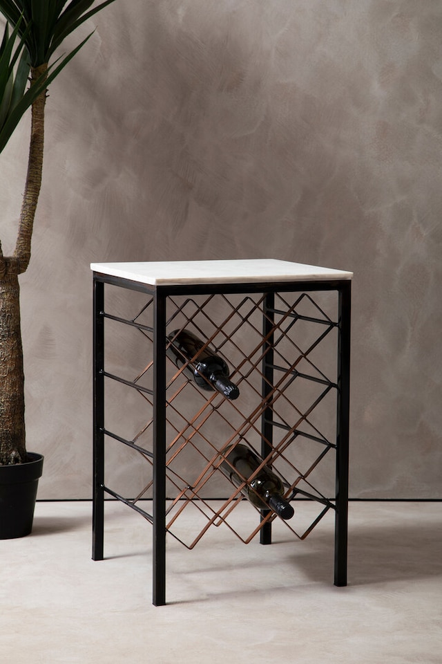 image 1 of Templar White Marble And Iron Wine Rack Table