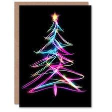 Neon on Black Colourful Tree Light Painting Blank For Him Or Her Art Christmas Card