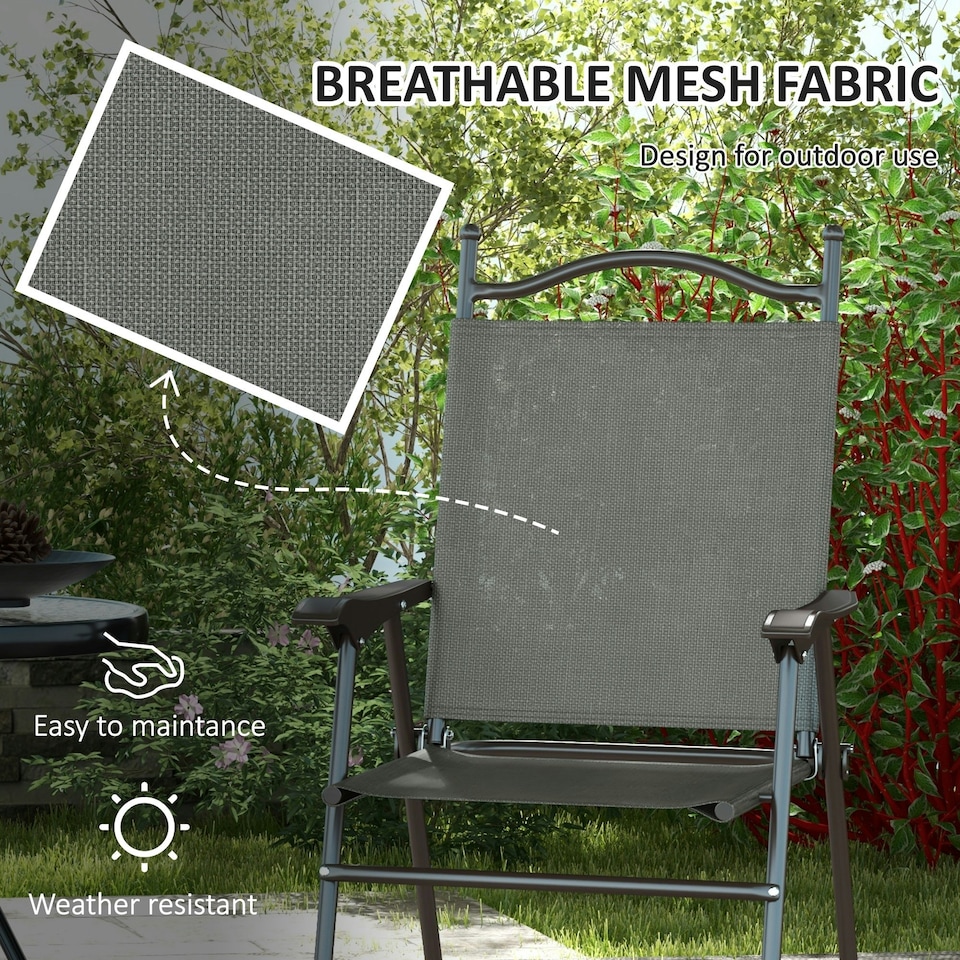image 1 of Outsunny Folding Chairs Set, Breathable Mesh Fabric Seat, Dark Grey