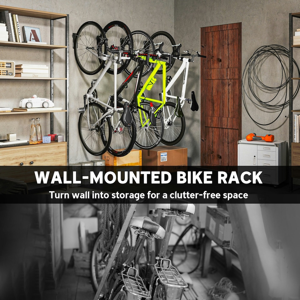 image 1 of SPORTNOW 4 Pack Bike Rack, Wall Mounted Bike Hooks for Garage