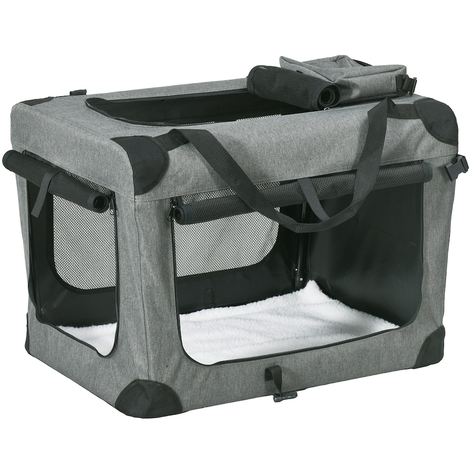 image 1 of PawHut Folding Pet Carrier Bag House W/ Cushion Storage, Grey 70x51x50cm