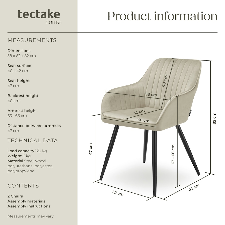 image 1 of Chair Marilyn - velvet look, quilted, continuous backrest, slim steel legs - Set of 2 Cream | Cream/Black
