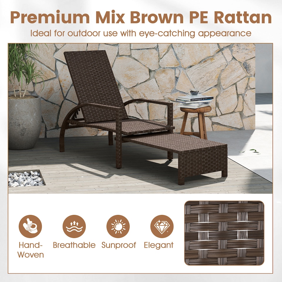 image 1 of COSTWAY Outdoor Chaise Lounge Chair Patio Wicker Chaise Lounger