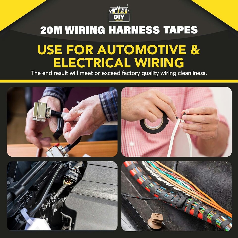 image 1 of SOL 4pk 20m Wiring Harness Tape, Black Loom Binding Felt for Cars, Motorcycle