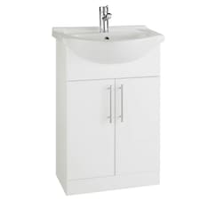 Bathroom 650mm Vanity Unit with Deluxe Basin - Gloss White - (Impact) - Brassware Not Included | White | White | 1