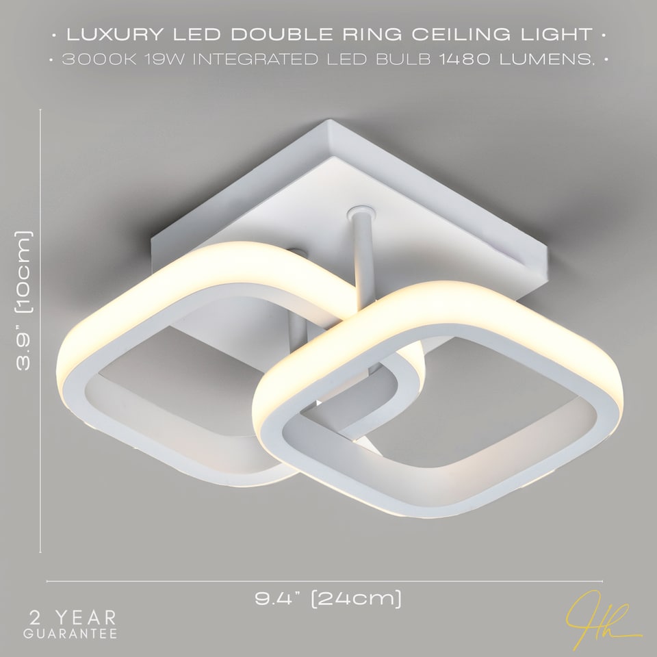 image 1 of Contemporary Compact Double Head 40w LED Ceiling Light Fitting in Matt White | White