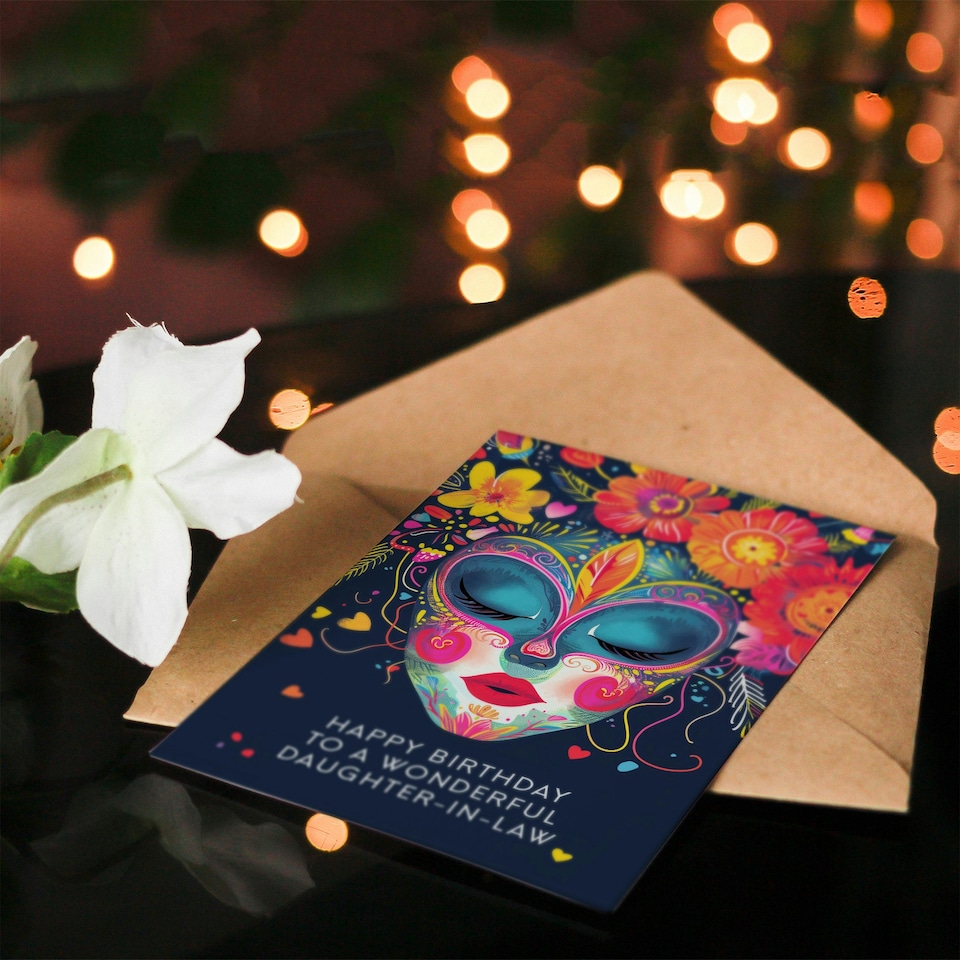 image 1 of Law Floral Headdress Love Hearts Flowers Daughter in Law Birthday Card