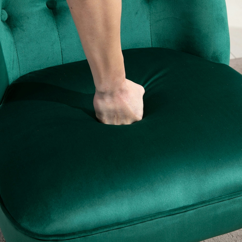 image 1 of HOMCOM Velvet Accent Chair Tufted Wingback Chair w/ Rubber Wood Legs Dark Green