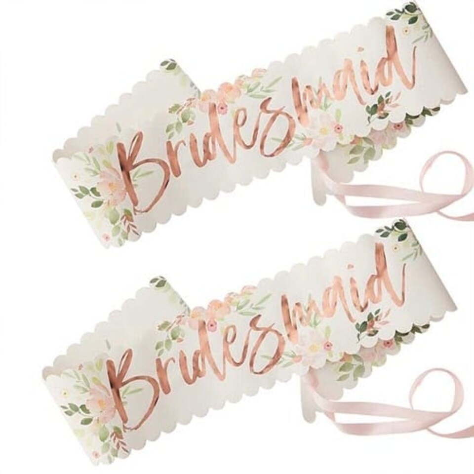 Floral Hen Party Bridesmaid Rose Gold Foiled Paper Sashes - Pack of 2