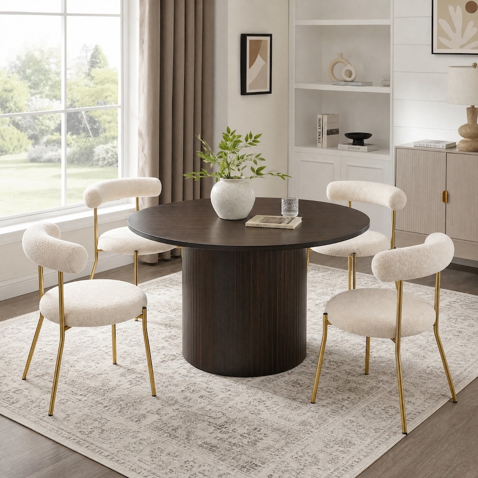 image 1 of OHS Madison Ribbed Round Dining Table Wood Effect - Dark Wood