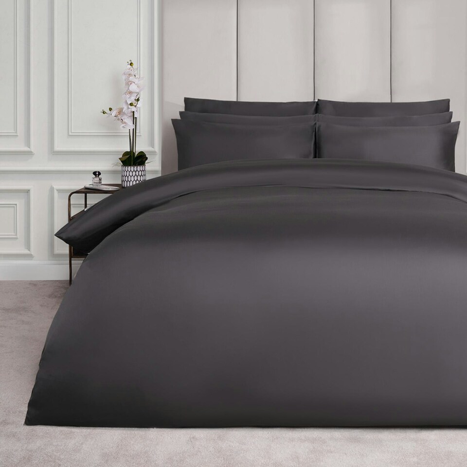 image 1 of OHS 100% Cotton 400TC Luxury Duvet Cover and Pillowcase Set, Single - Charcoal